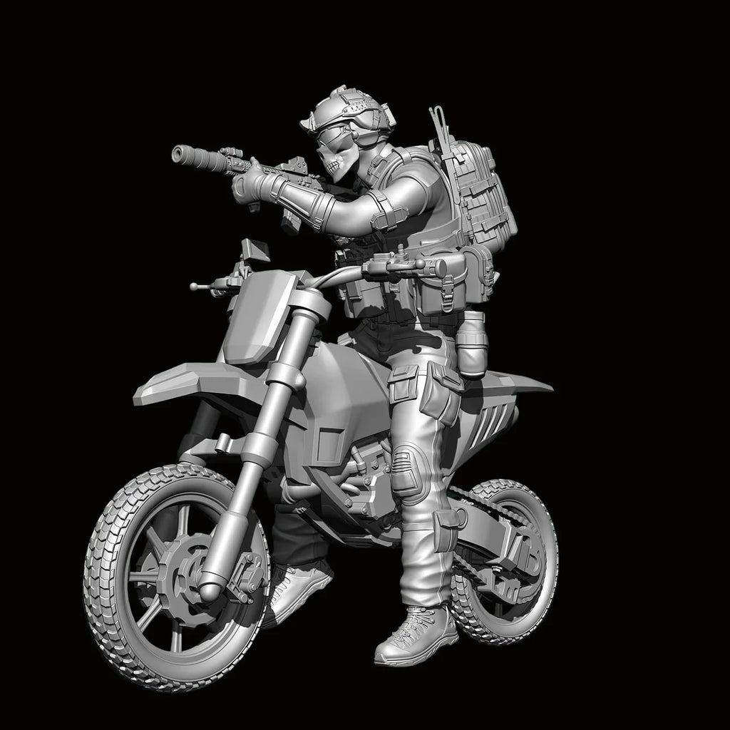 1/24 Scale (75mm) Tactical Motorcycle Rider Resin Figure Model Kit - Modern Operator on Dirt Bike