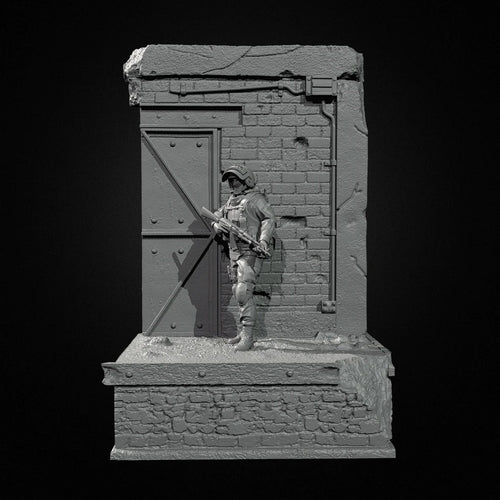 1/35 Scale Modern Infantry Soldier & Ruined Building Resin Kit - Full Scene Diorama