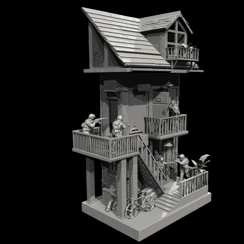 1/35 Scale Resin Soldier Figure Scene | Counter-Terrorism Diorama (8 Soldiers + Scene Platform) | Self-Assembled Model Kit