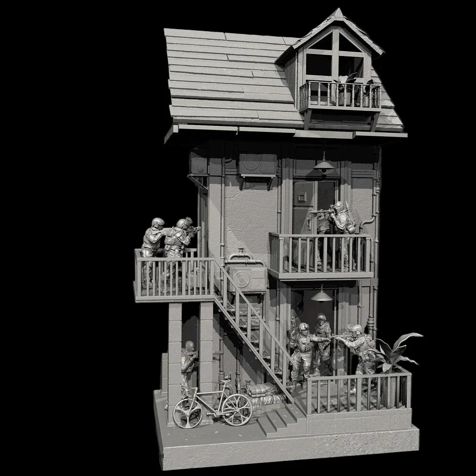 1/35 Scale Resin Soldier Figure Scene | Counter-Terrorism Diorama (8 Soldiers + Scene Platform) | Self-Assembled Model Kit