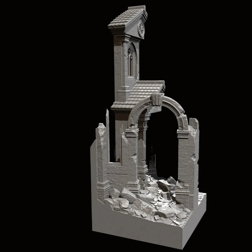 1/35 Scale Ruined European Gothic Building Diorama Base Kit - Urban Combat Scenery