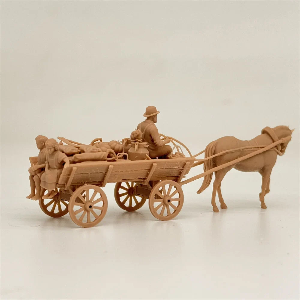 1/72 Scale WWI Civilian Horse-Drawn Carriage & Transport Resin Model Kit - Children, Cargo & Cat Detail