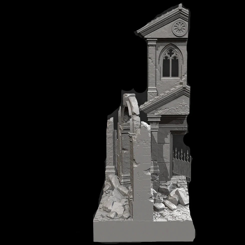 1/35 Scale Ruined European Gothic Building Diorama Base Kit - Urban Combat Scenery