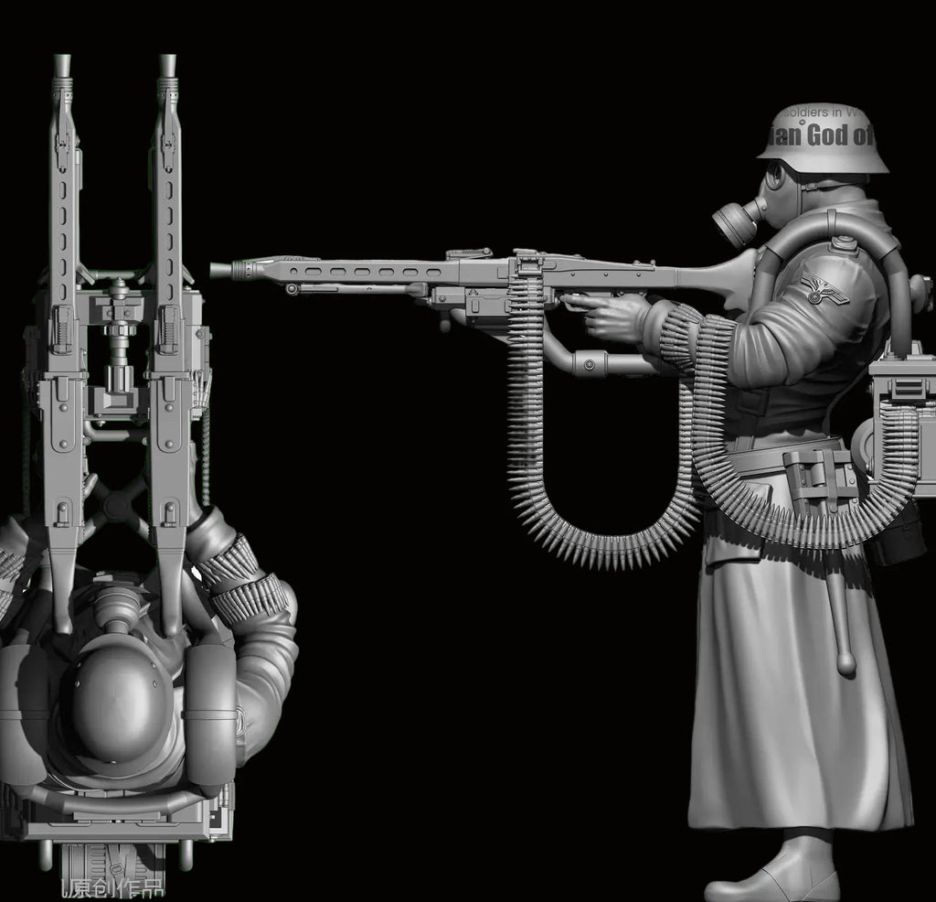 1/35 Scale "Prussian God of War" Heavy Machine Gunner Resin Figure - Historical-Fantasy Kit