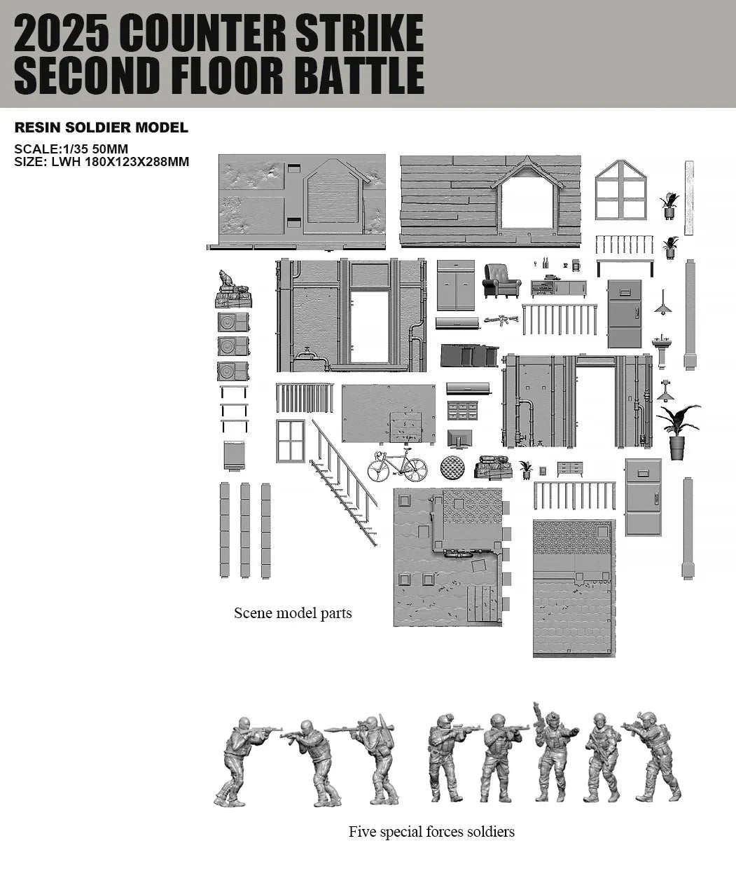 1/35 Scale Resin Soldier Figure Scene | Counter-Terrorism Diorama (8 Soldiers + Scene Platform) | Self-Assembled Model Kit