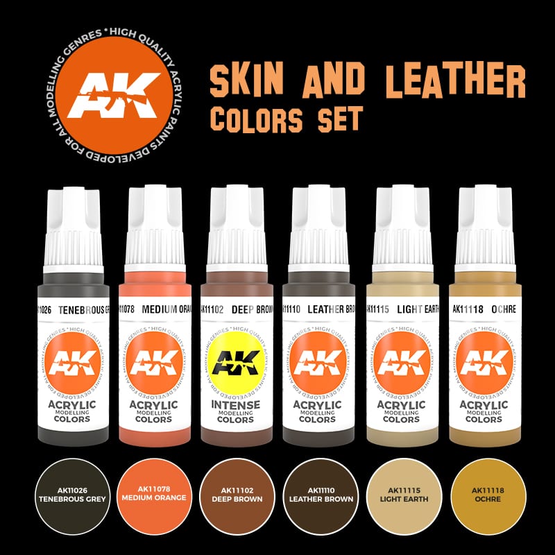 AK Interactive 3rd Gen Acrylic Skin & Leather Colors Set AK11613