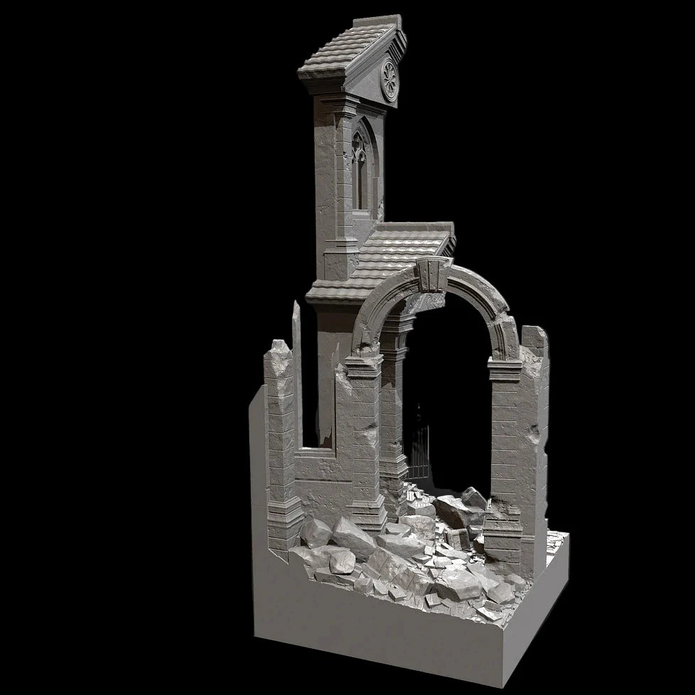 1/35 Scale Ruined European Gothic Building Diorama Base Kit - Urban Combat Scenery