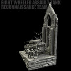 1/35 Scale Resin Soldier Figure Scene | 8-Wheeled Armored Car Diorama (5 Soldiers + Platform) | Self-Assembled Model Kit