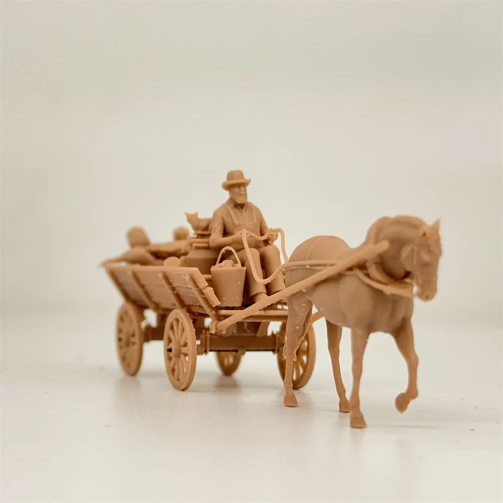 1/72 Scale WWI Civilian Horse-Drawn Carriage & Transport Resin Model Kit - Children, Cargo & Cat Detail
