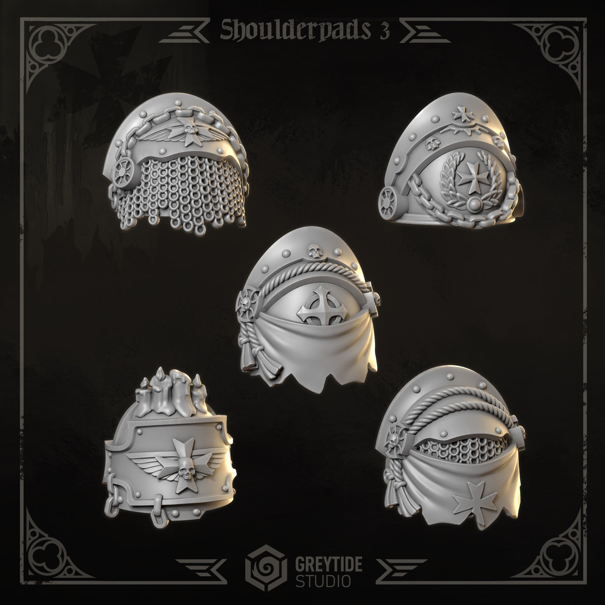Shoulder Pads Pack 3 | Eternal Crusaders | Conversion Bits For 28mm 32mm Sci-fi Marines