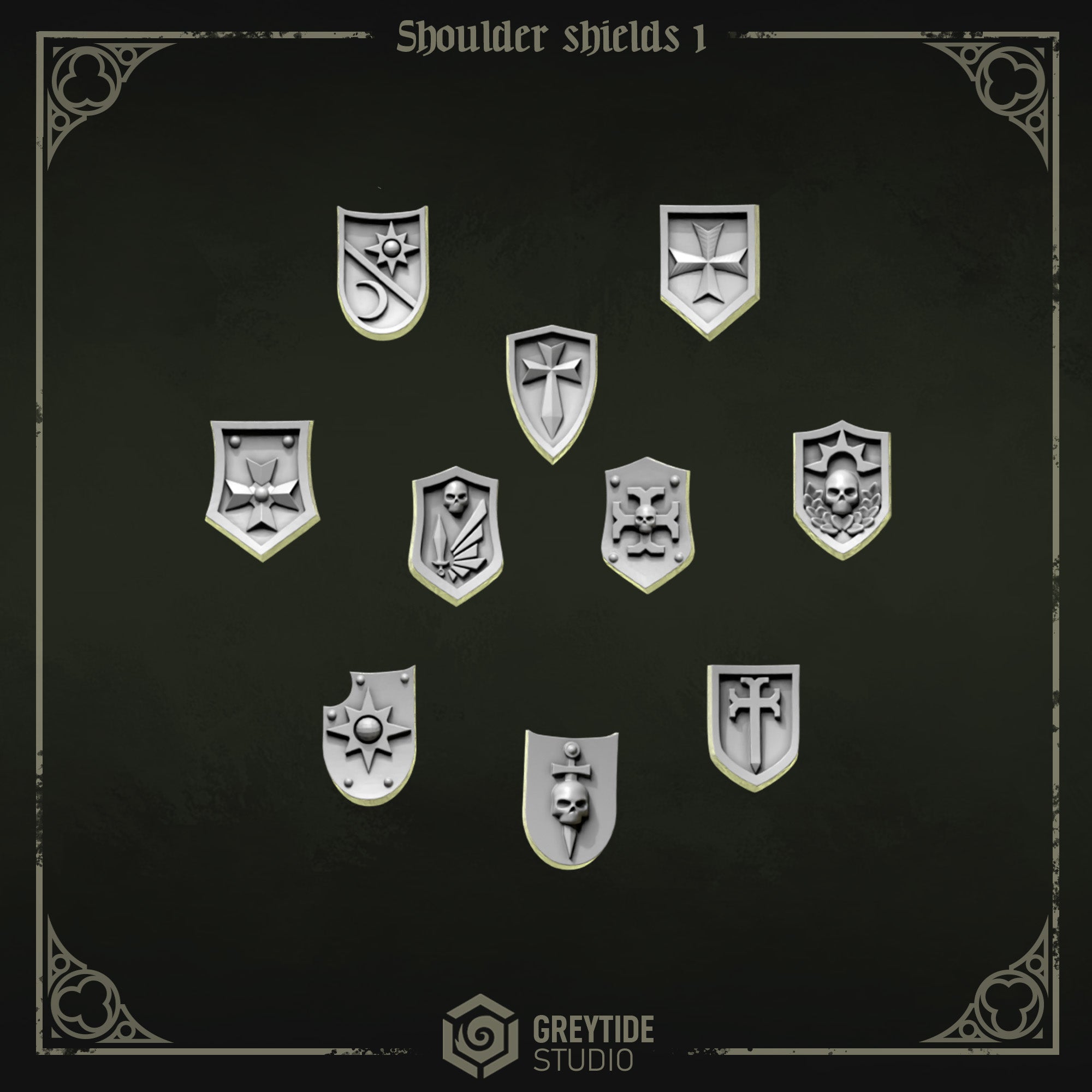 Shoulder Heraldry Shields | Eternal Pilgrims | Conversion Bits For 28mm 32mm Sci-fi Marines