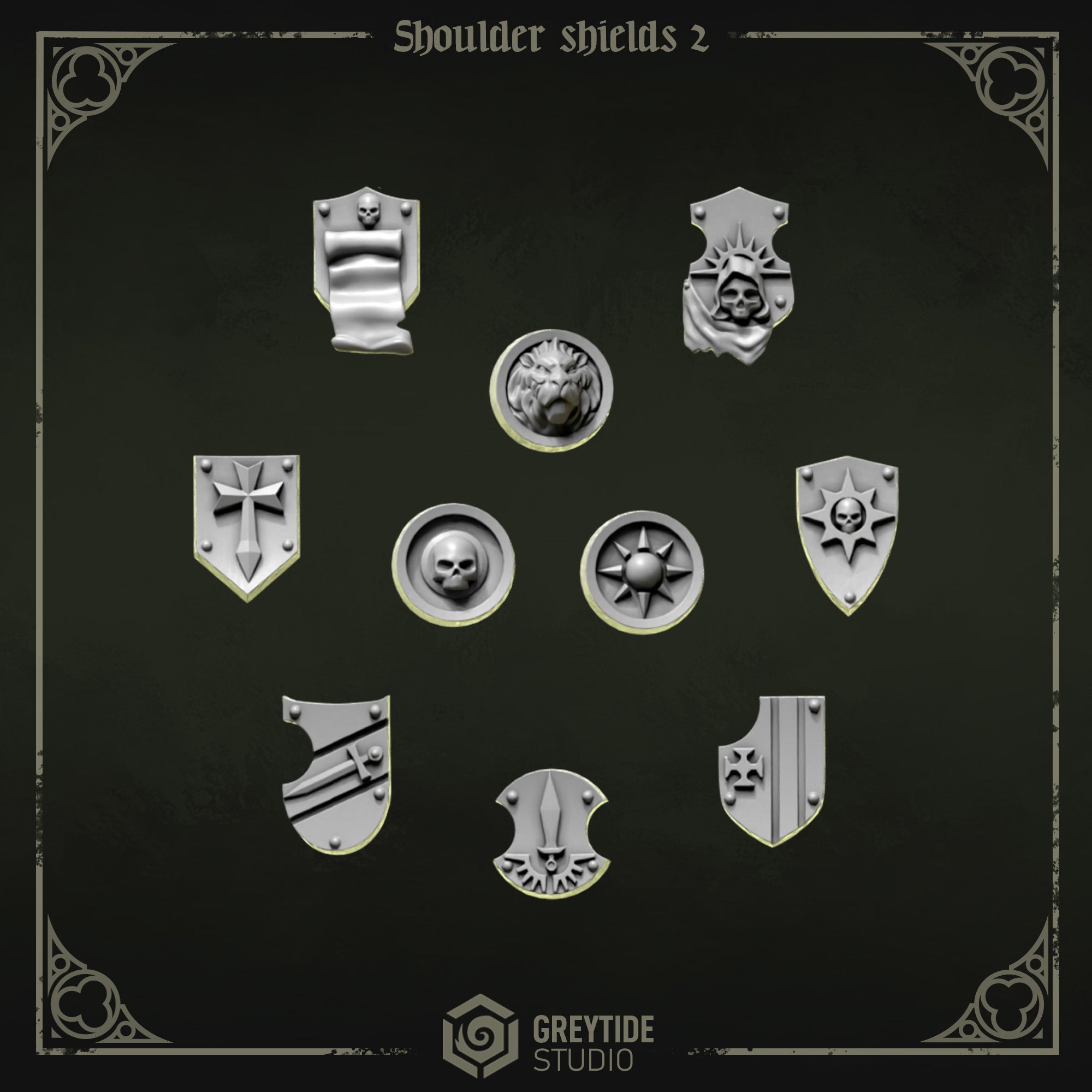 Shoulder Heraldry Shields | Eternal Pilgrims | Conversion Bits For 28mm 32mm Sci-fi Marines