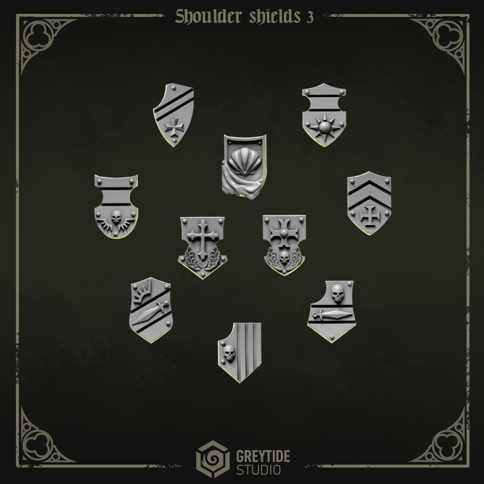 Shoulder Heraldry Shields | Eternal Pilgrims | Conversion Bits For 28mm 32mm Sci-fi Marines