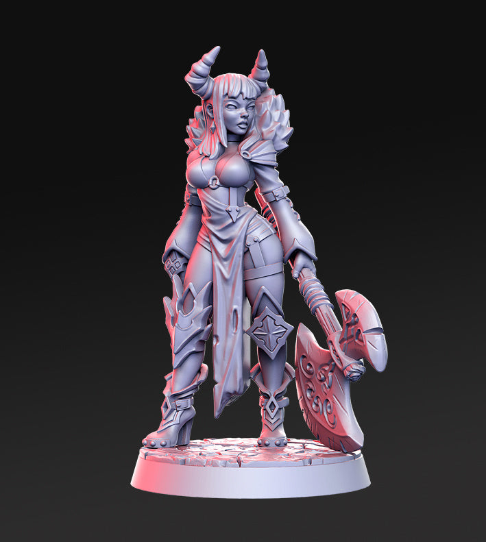 Demonkin Barbarian Soraya | Welcome to the Abyss | Fantasy Miniature | RN Estudio