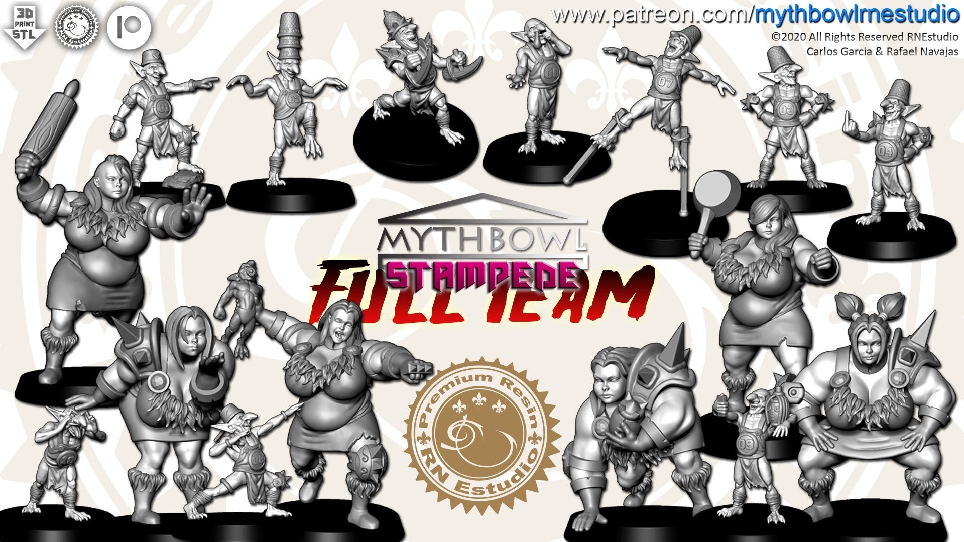 Stampede Miniatures (Full Team) | Mythbowl | Fantasy Miniature | RN Estudio