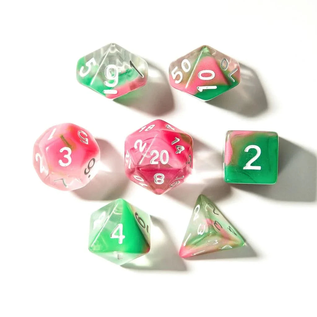 Watermelon Sugar - Acrylic DND Dice Set - 7 Piece Polyhedral
