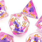 Purple T-Rex | Resin Inclusion Dice | 7 Piece Set