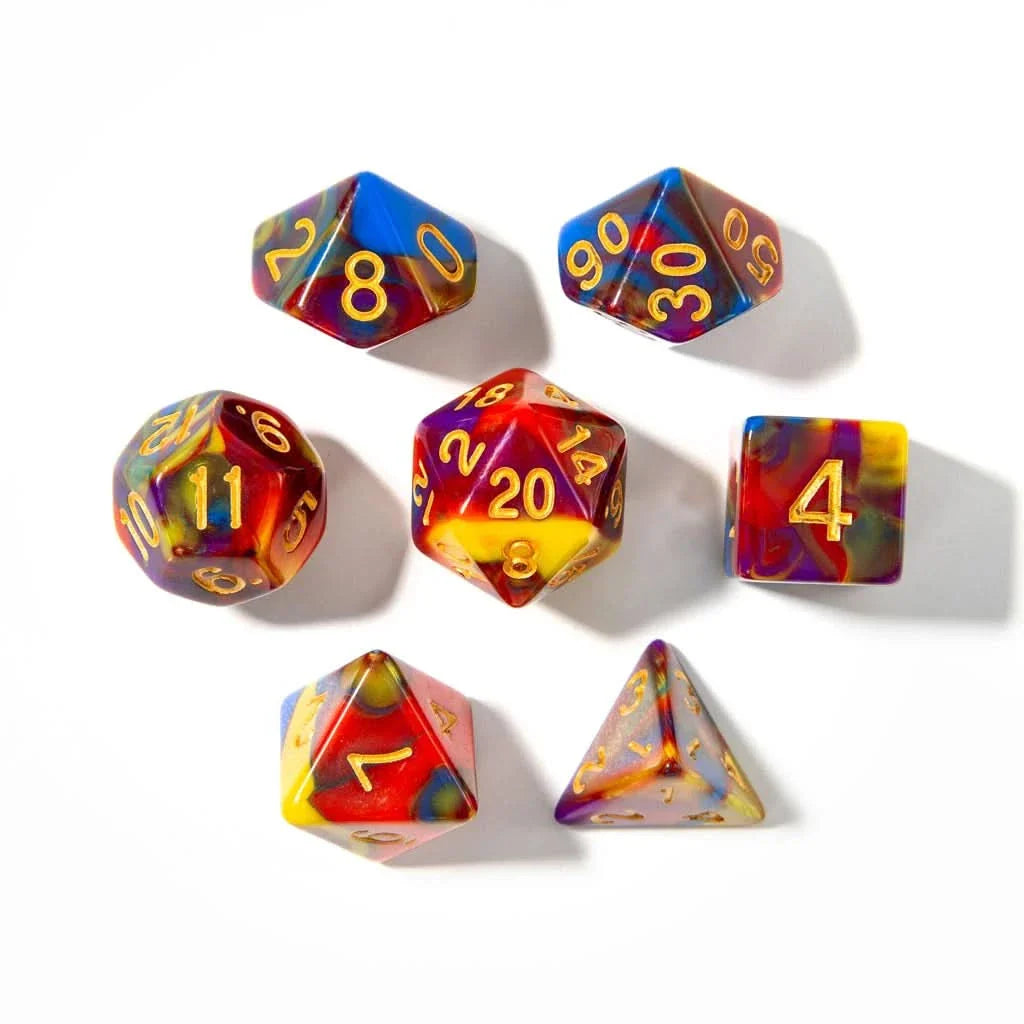 Rainbow Vortex - Acrylic DND Dice Set - 7 Piece Polyhedral