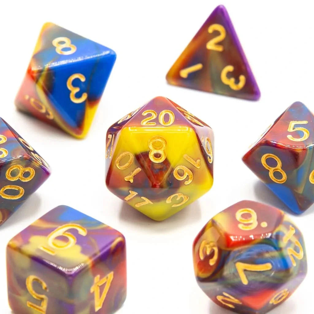 Rainbow Vortex - Acrylic DND Dice Set - 7 Piece Polyhedral