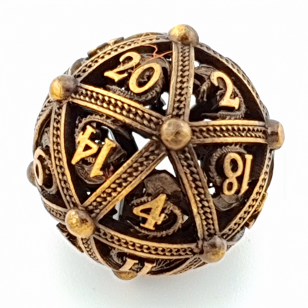 Golden Guardian | Hollow Metal Dice | 7 Piece Set