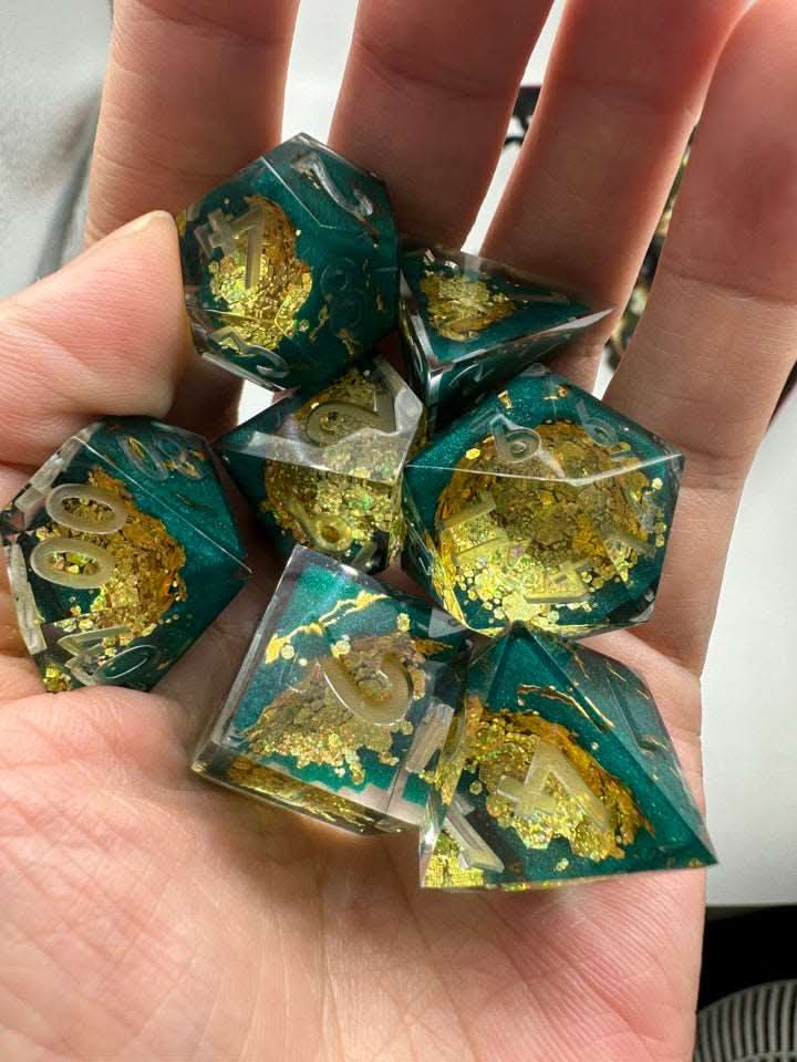 Aurelian Verdure | Geode Dice | 7 Piece Set