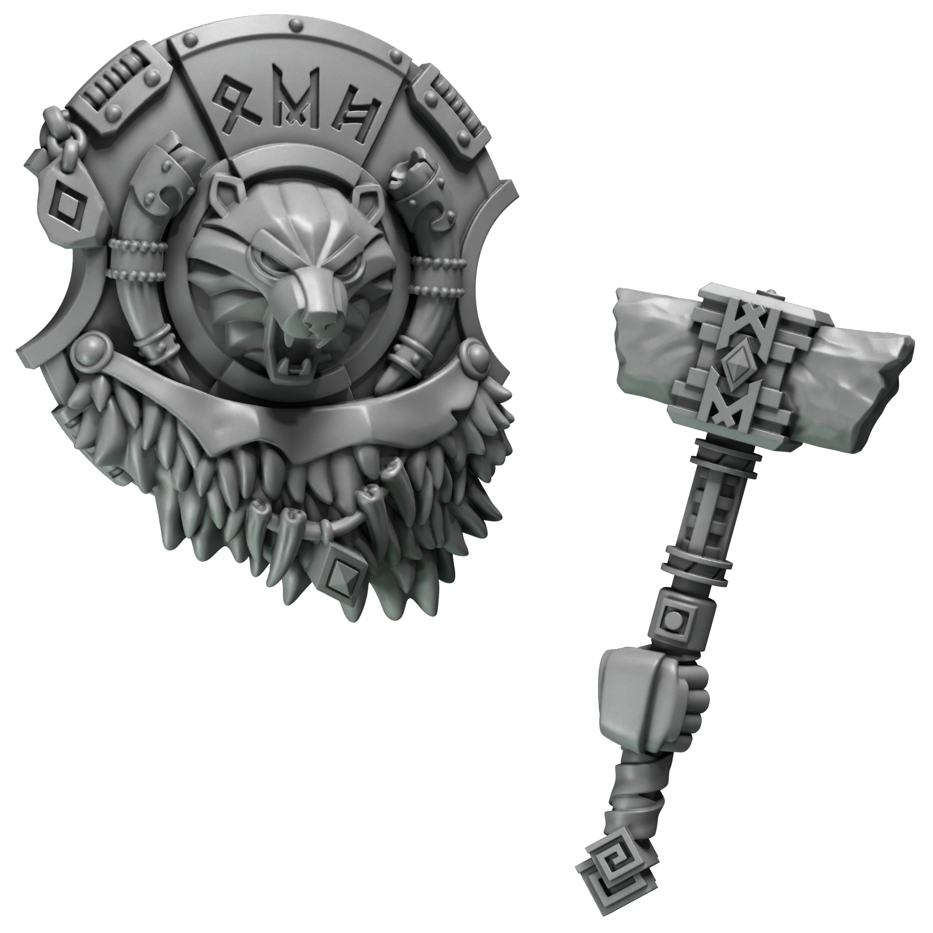 Bear Hammer & Shield Primal Hounds Conversion Bits For 28mm 32mm Sci-fi Space Knights