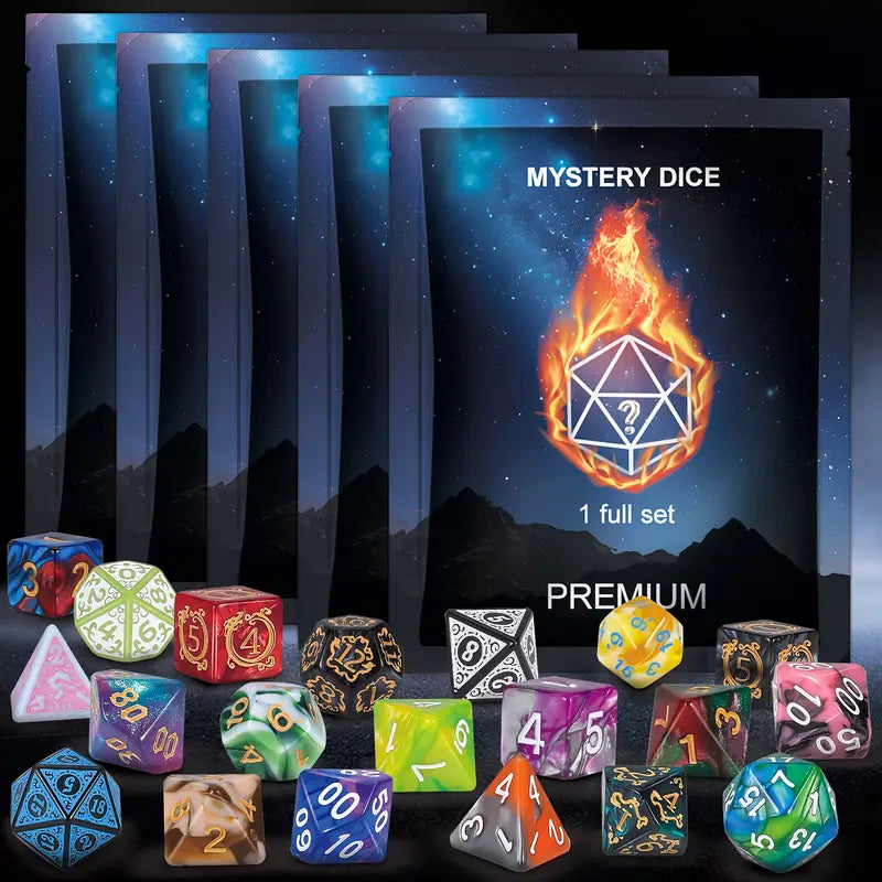 Mystery Dice Blind Bag 7pc Polyhedral Lucky Dip D&D, PATHFINDER TTRPG