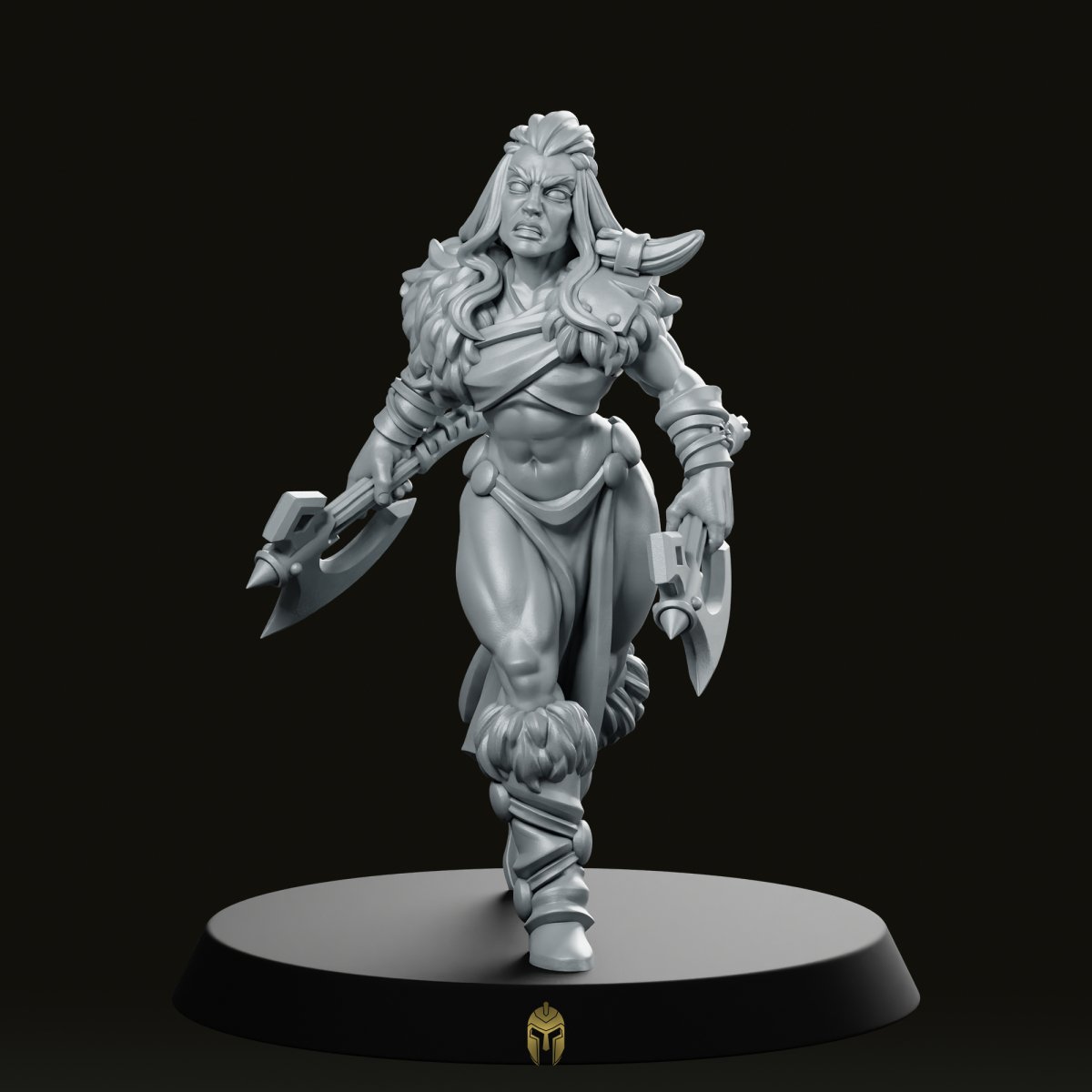 Female Barbarian with Axes Fantasy Miniature
