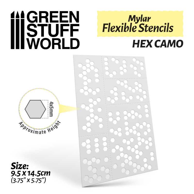 Green Stuff World - Mylar Flexible Stencils HEX CAMO (4x5mm)