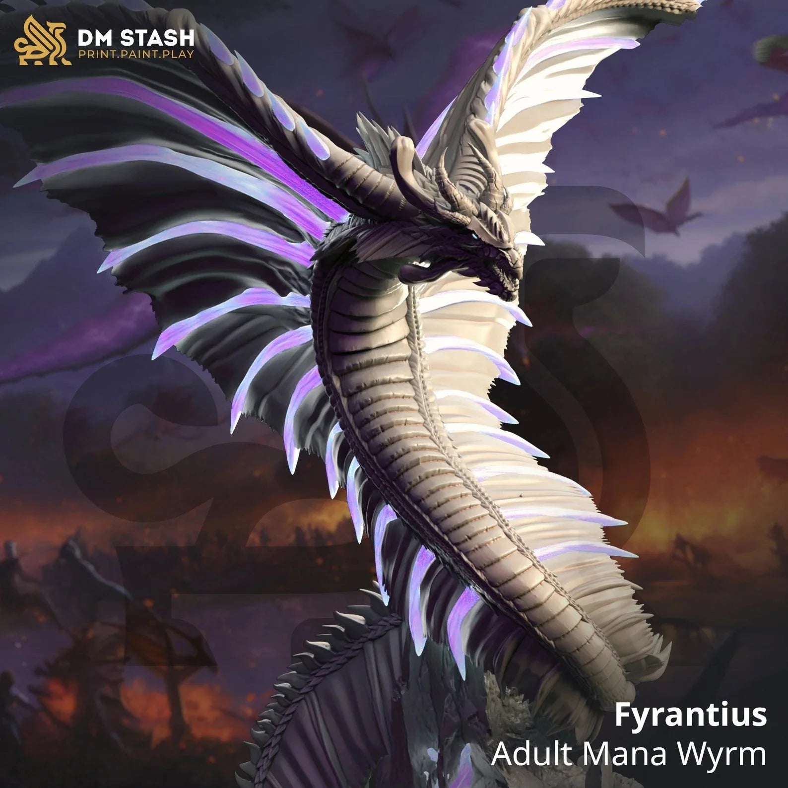 Fyrantius – Adult Mana Wyrm - 3D Monster Dragon Miniature