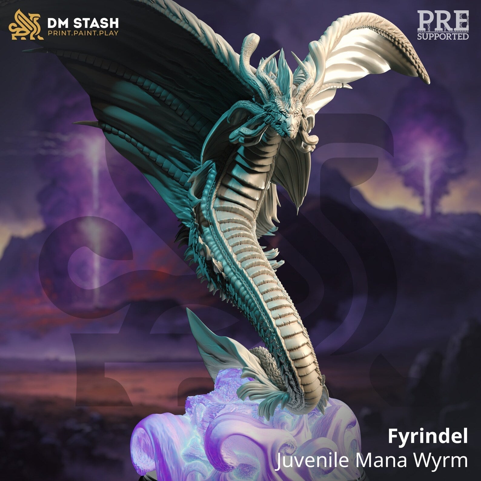 Fyrindel – Juvenile Mana Wyrm - 3D Monster Dragon Miniature