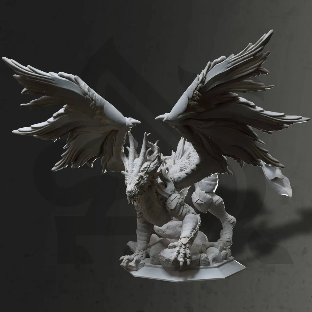 Glanbeli Dragon Miniature – Fantasy Sculpt, Grey Resin, Unpainted Tabletop Gaming Model