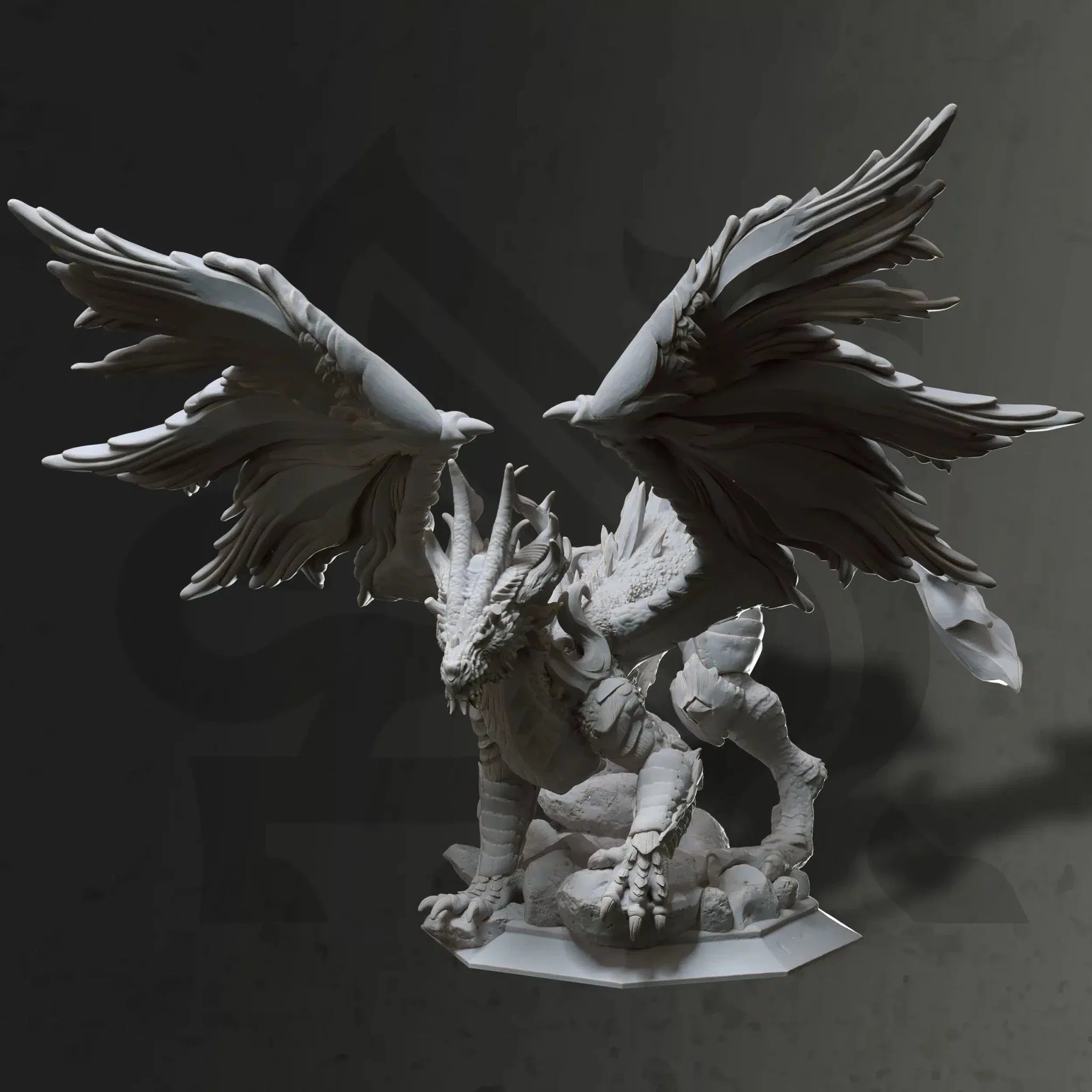 Glanbeli Dragon Miniature – Fantasy Sculpt, Grey Resin, Unpainted Tabletop Gaming Model