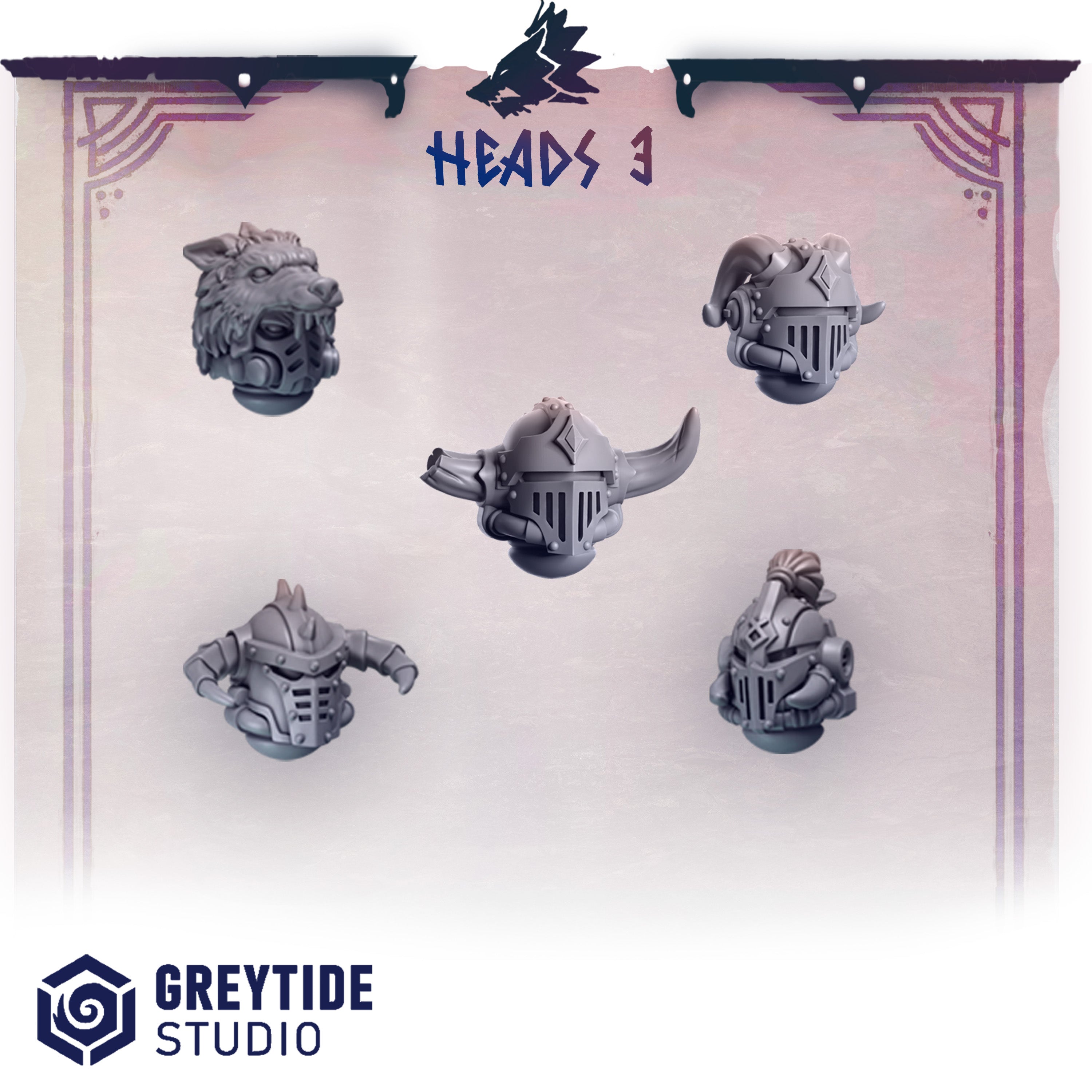 Heads Pack 3 Primal Hounds Conversion Bits For 28mm 32mm Sci-fi Space Knights