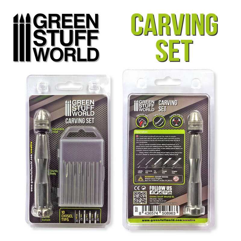 Green Stuff World Carving Tool set with 10 Chisel tips