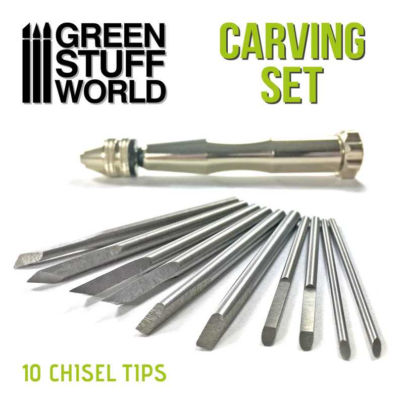 Green Stuff World Carving Tool set with 10 Chisel tips