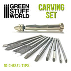 Green Stuff World Carving Tool set with 10 Chisel tips
