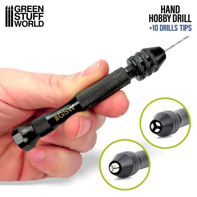 Green Stuff World Black Hand Drill with 10x Drill Bits