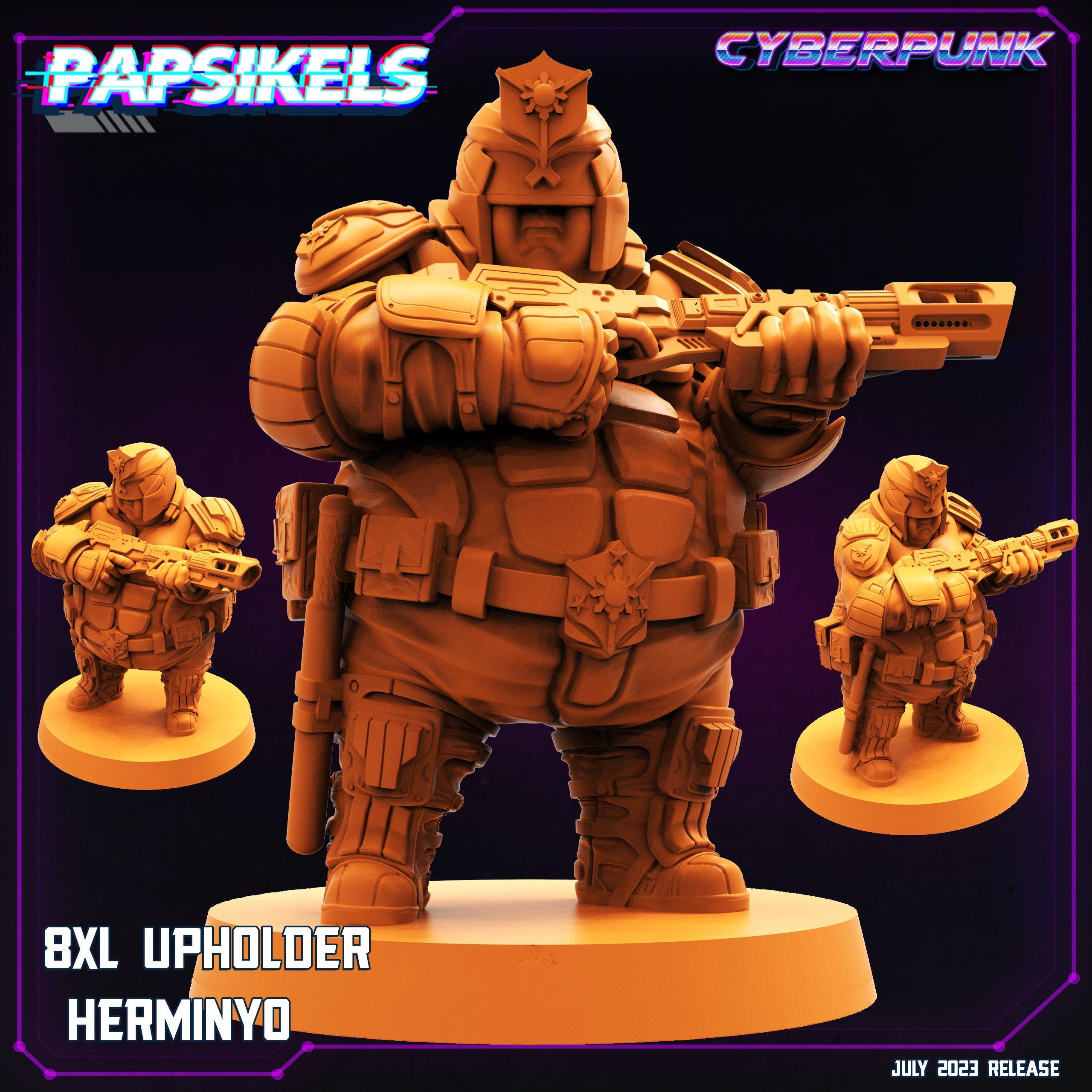 Cyberpunk Law Enforcer 32mm Miniature - Papsikels 8XL Upholder Herminyo for RPG and Tabletop Games