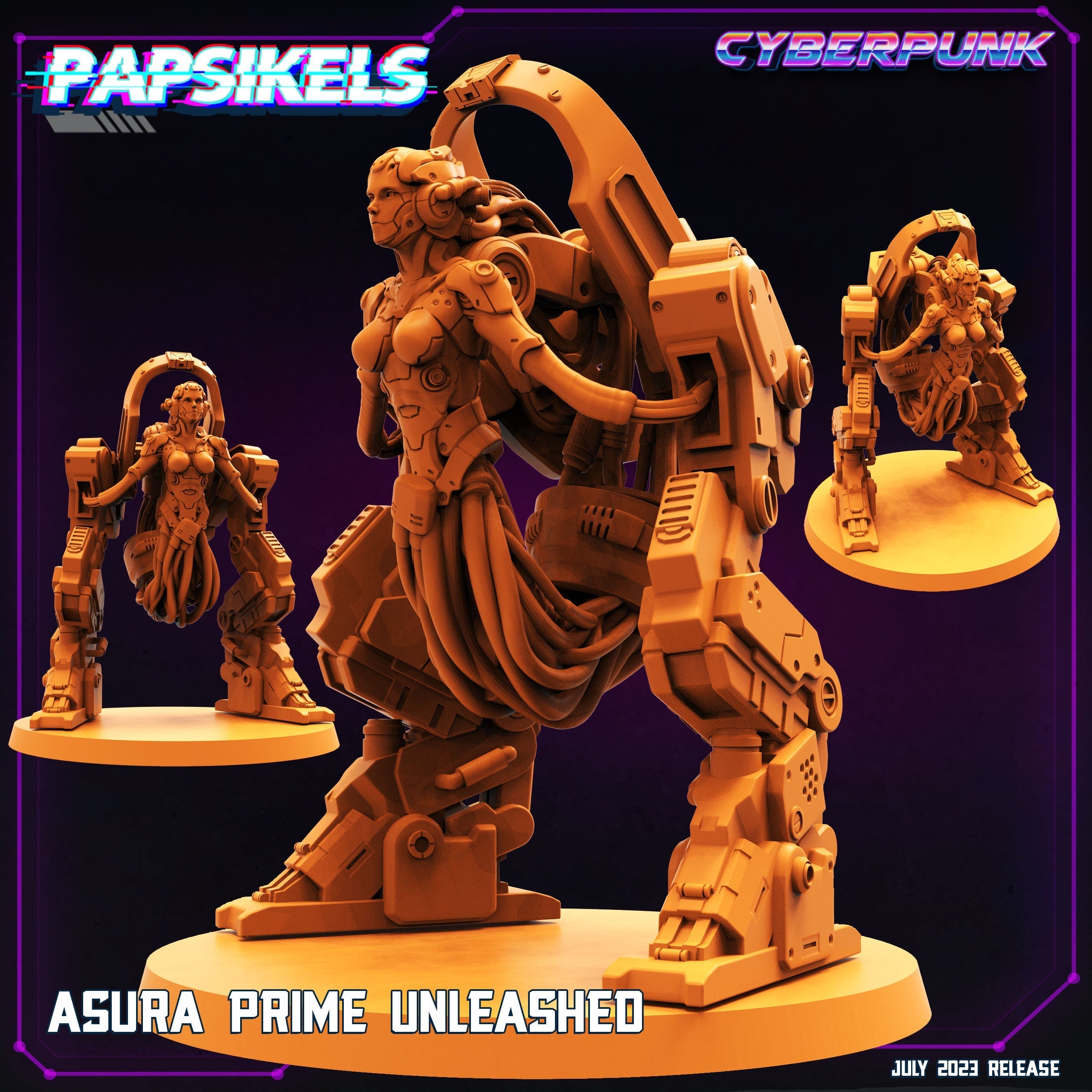Asura Prime Unleashed Cyberpunk Miniature with Base - Sculpted by Papsikels for RPG & Wargaming