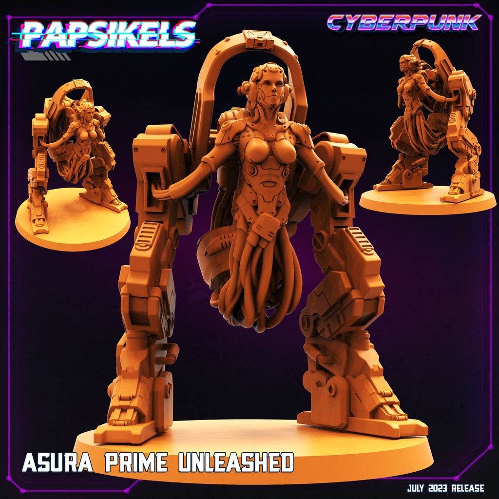 Asura Prime Unleashed Cyberpunk Miniature with Base - Sculpted by Papsikels for RPG & Wargaming