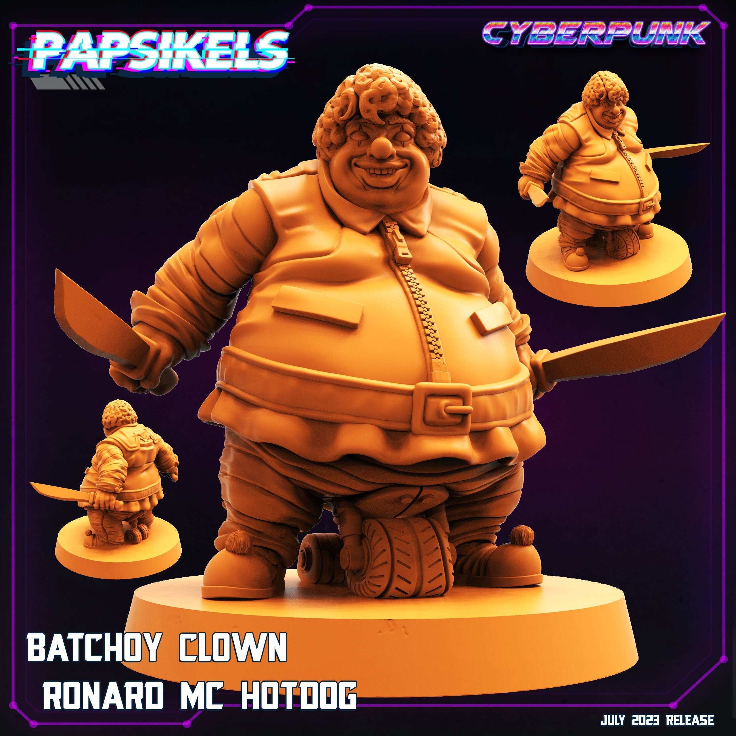Cyberpunk Batchoy Clown Ronard MC Hotdog 32mm Miniature Figure for RPG and Tabletop Gaming