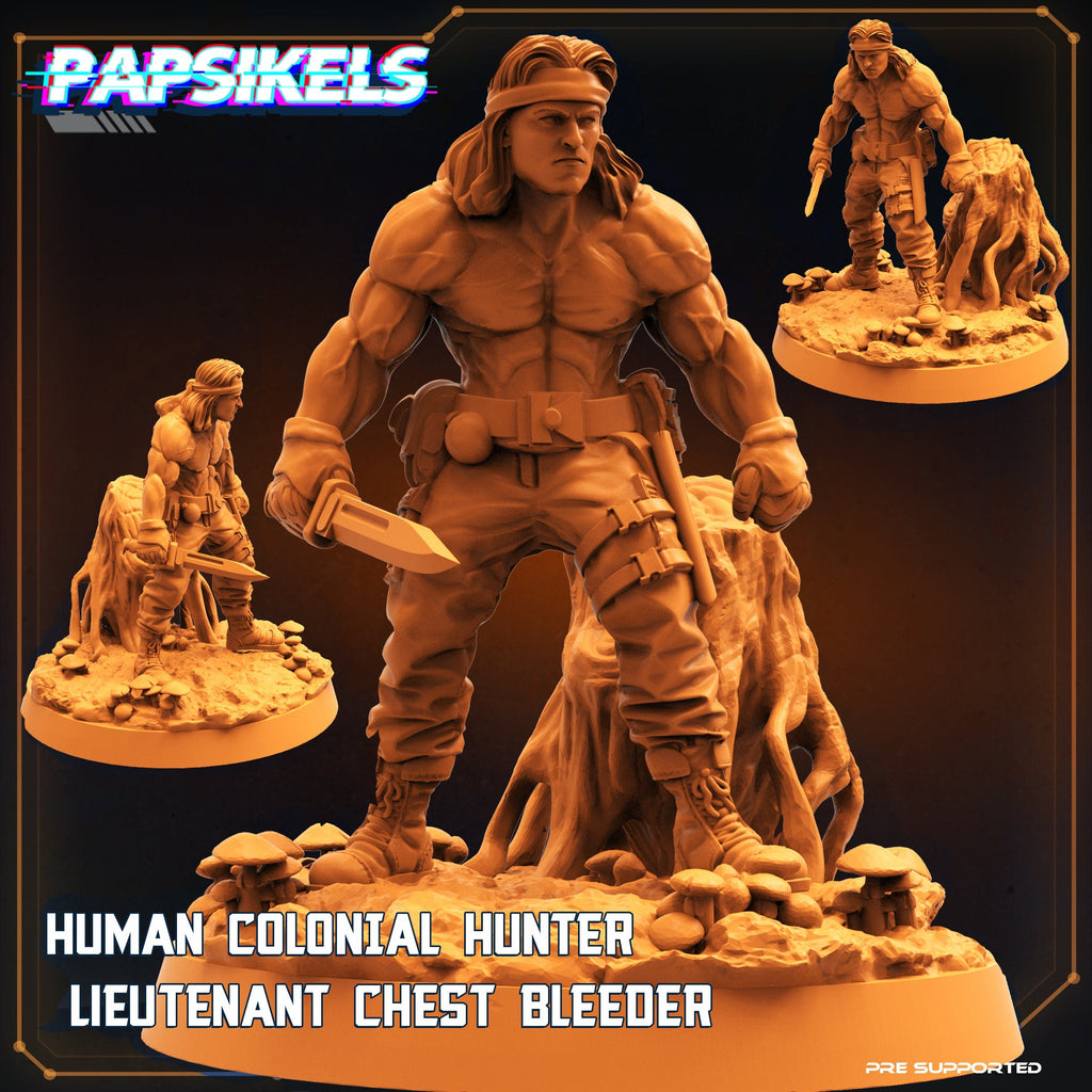 Human Colonial Hunter Lieutenant Chest Bleeder Machete - Skull Hunters Tabletop Miniature 32mm Resin Figure