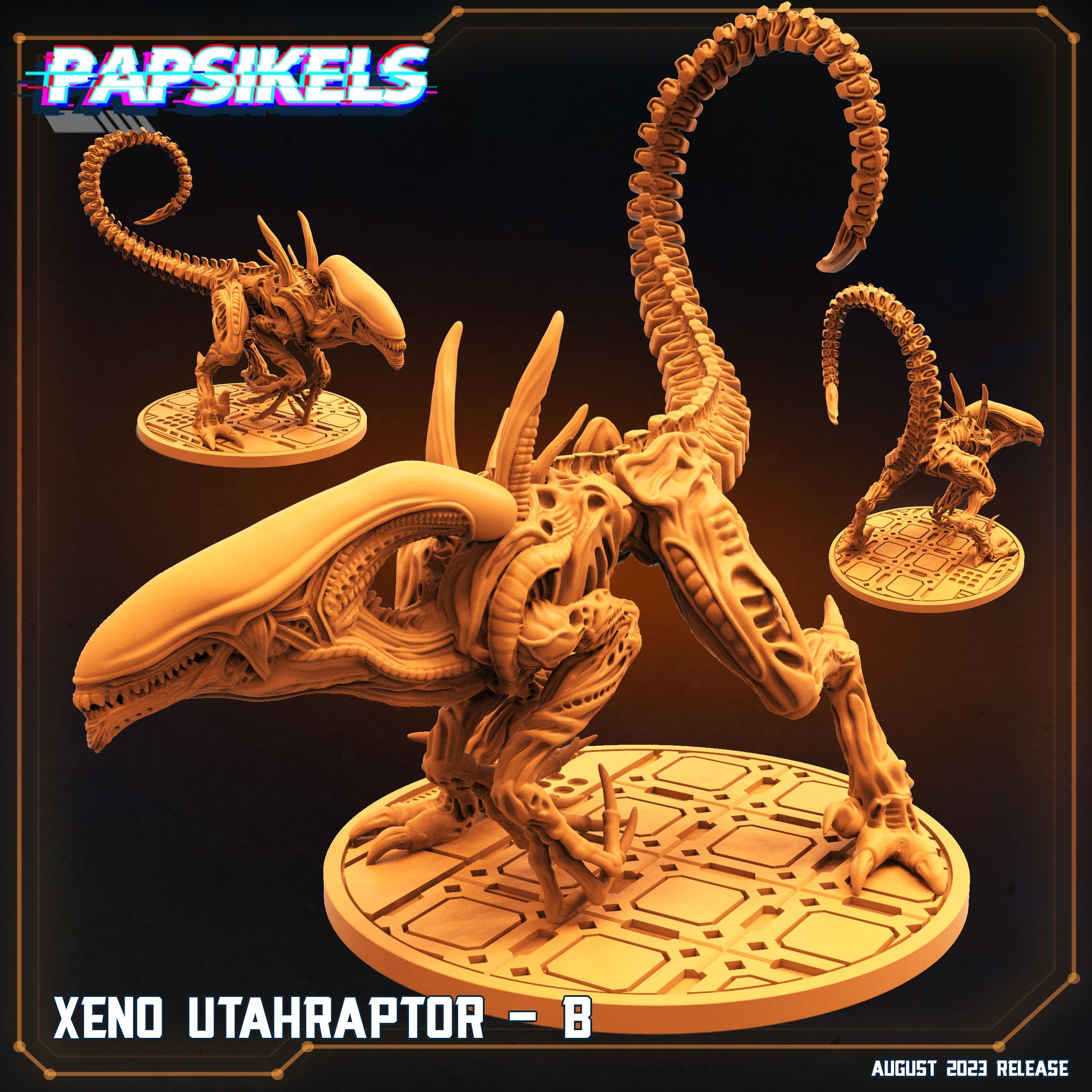 Xenowars Genesis - Xeno Utah Raptor Alien Dinosaur, Papsikels, Resin Miniature - Tabletop miniature - Sci-Fi Miniature - 32mm