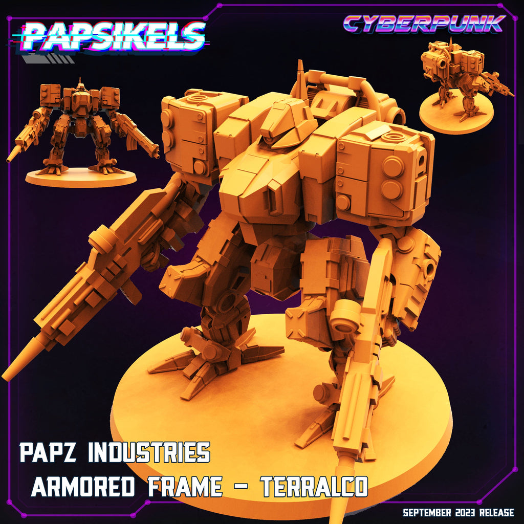 Terralco Armored Frame: Cyberpunk Miniature Sculpture for Wargaming, RPG & TTRPG by Papz Industries