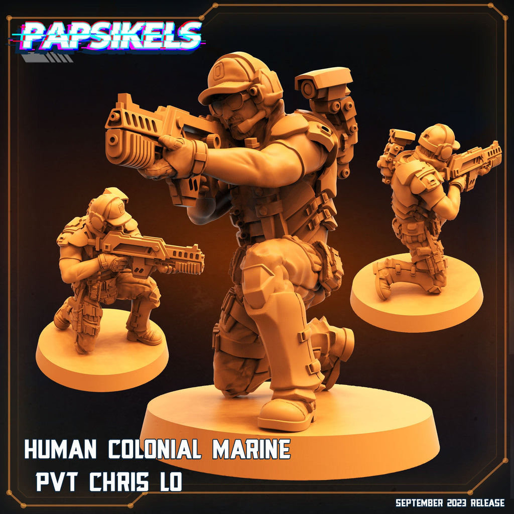 32mm Aliens vs Humans Colonial Marine Pvt Chris Lo Miniature Figure for RPG and Tabletop Gaming