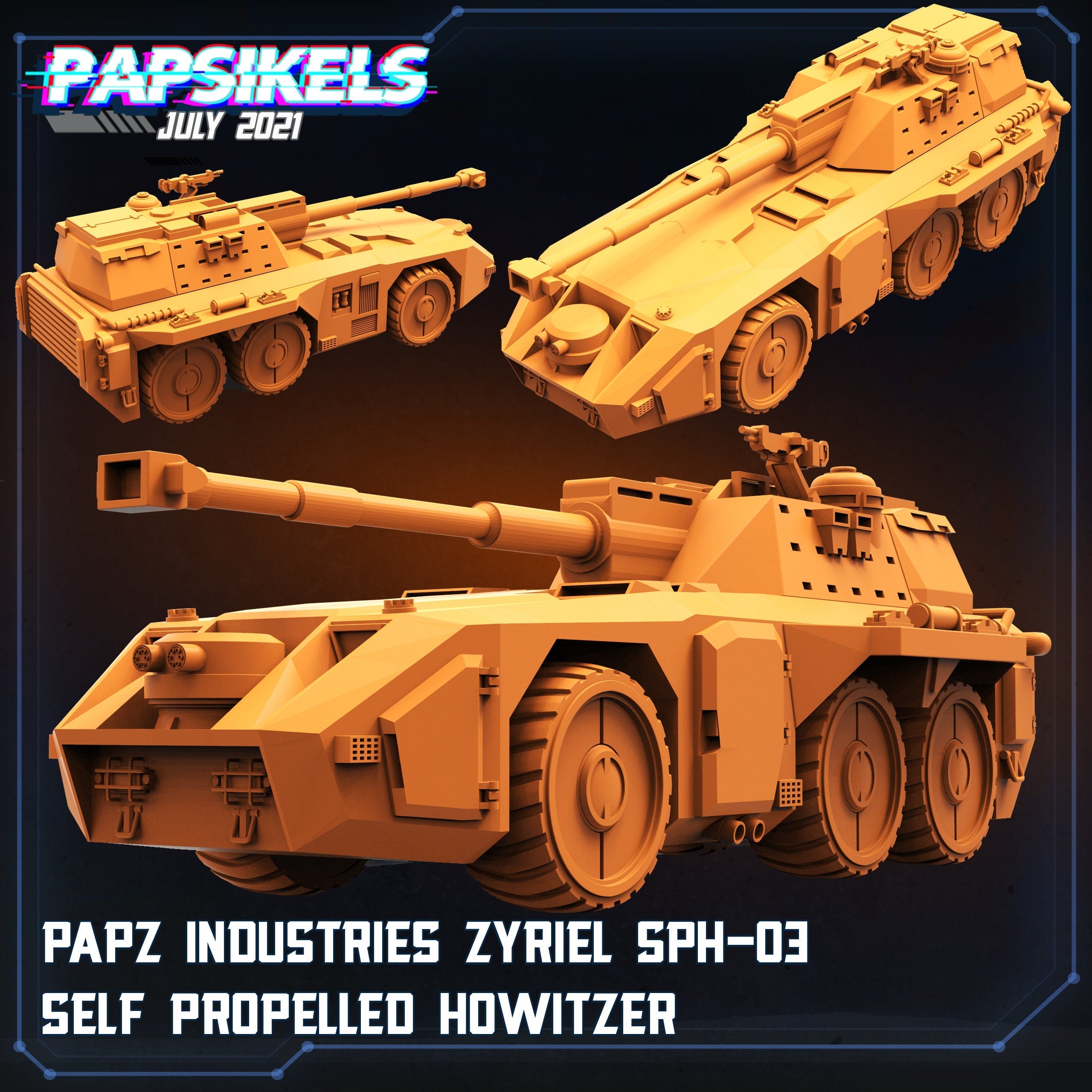 Papz Industries Zyriel SPH-03 Self-Propelled Howitzer Miniature: Cyberpunk Wargaming Sculpture for TTRPG & RPG