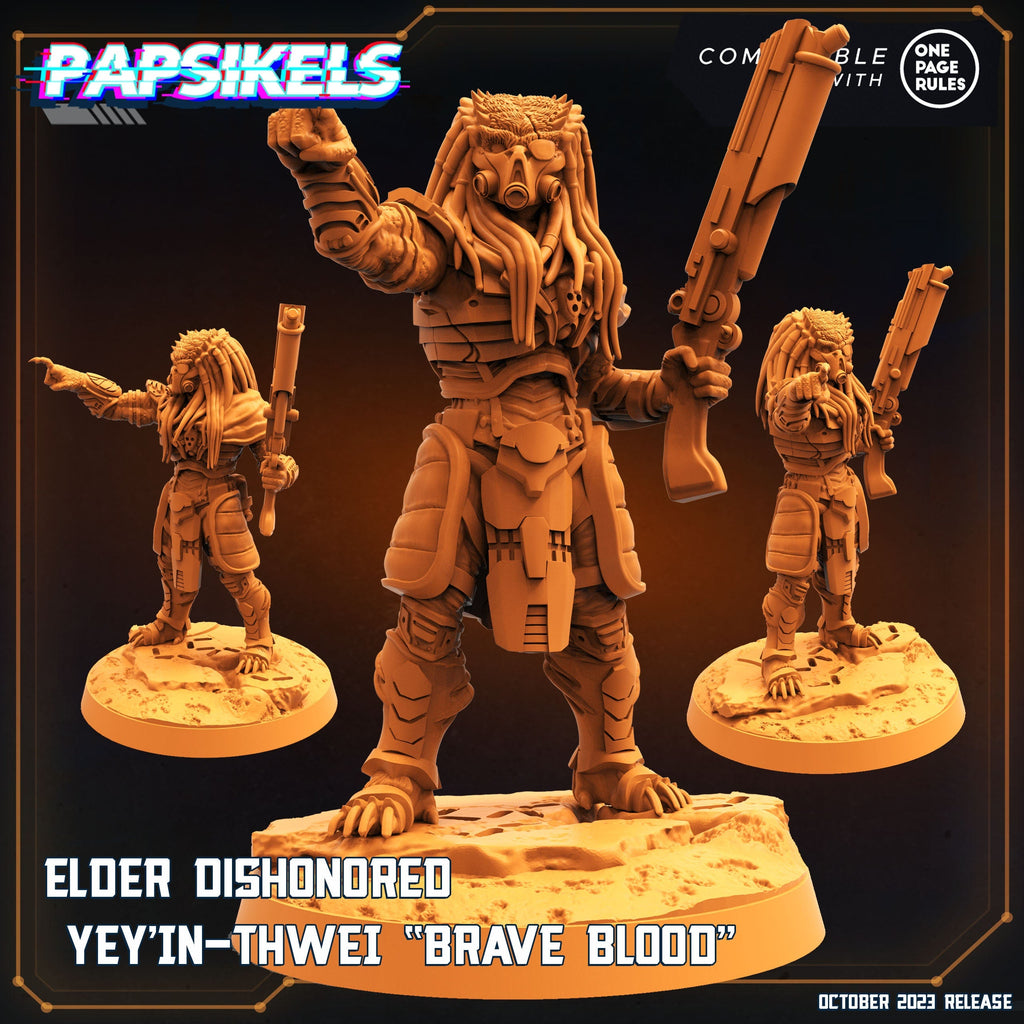 Elder Dishonoured Yey'in-Thwei "Brave Blood" Skull Hunter Army - 32mm Resin Miniatures for Tabletop RPG & One Page Rules