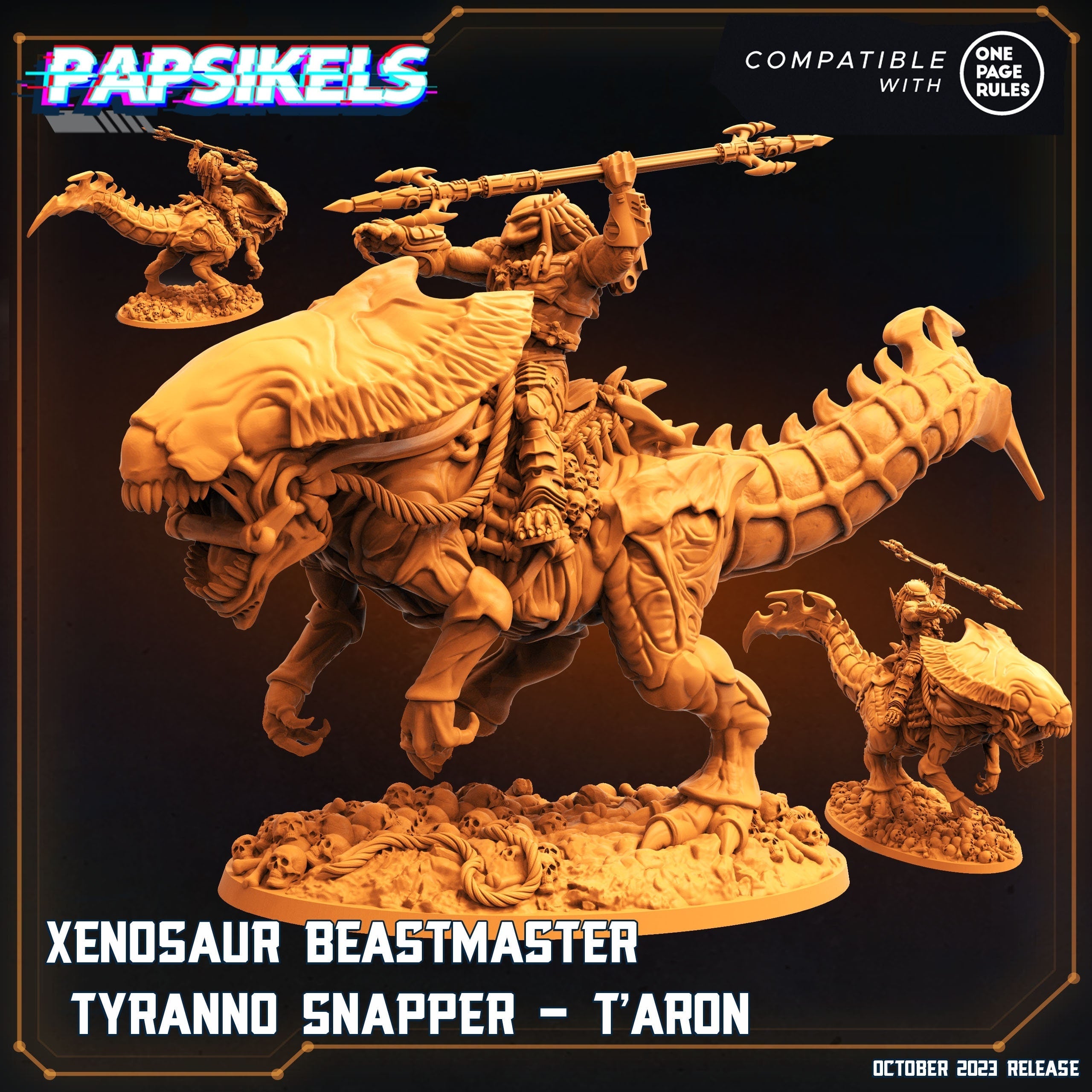 Xenosaur Tyranno Beastmaster Riders - Skull Hunters Army for Tabletop Gaming (32mm Resin Miniatures)