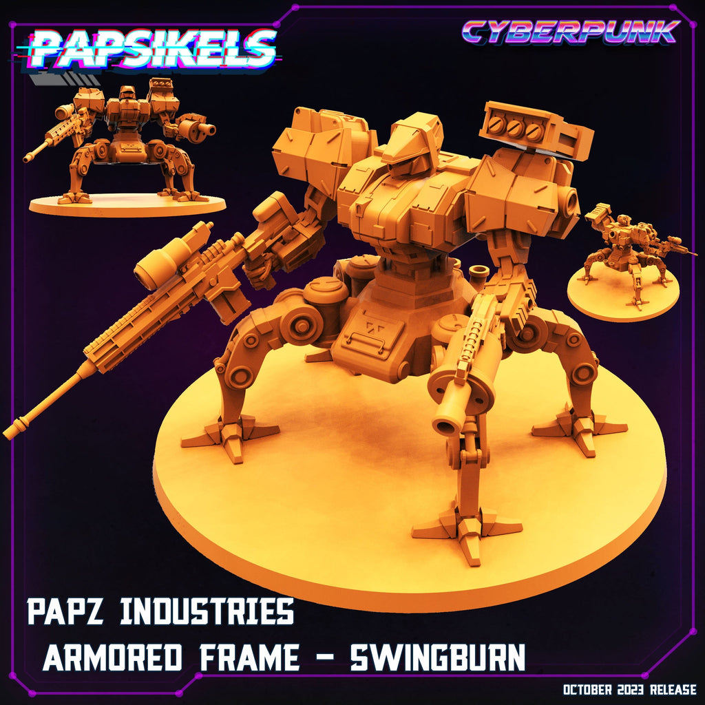 Cyberpunk Armored Frame Miniature: Swingburn Sculpt for Wargaming, TTRPG, and RPG Enthusiasts